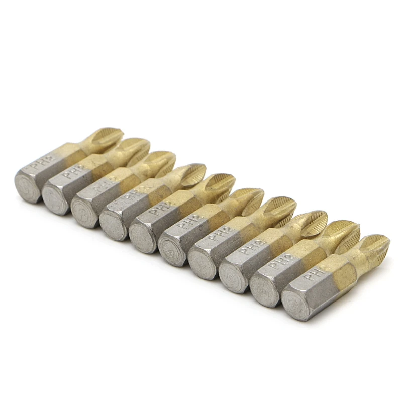 10 Pcs 1/4&quot Titanium Coated Anti Slip Hex Shank PH2 Screwdriver Bit 25mm | Инструменты