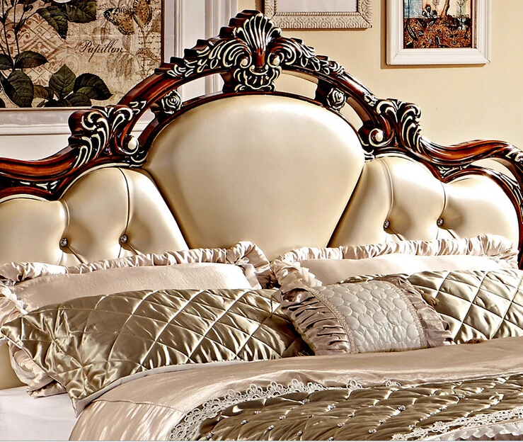 Высококачественная кожаная ручная резная однотонная кровать MS105|quality beds|hand carved