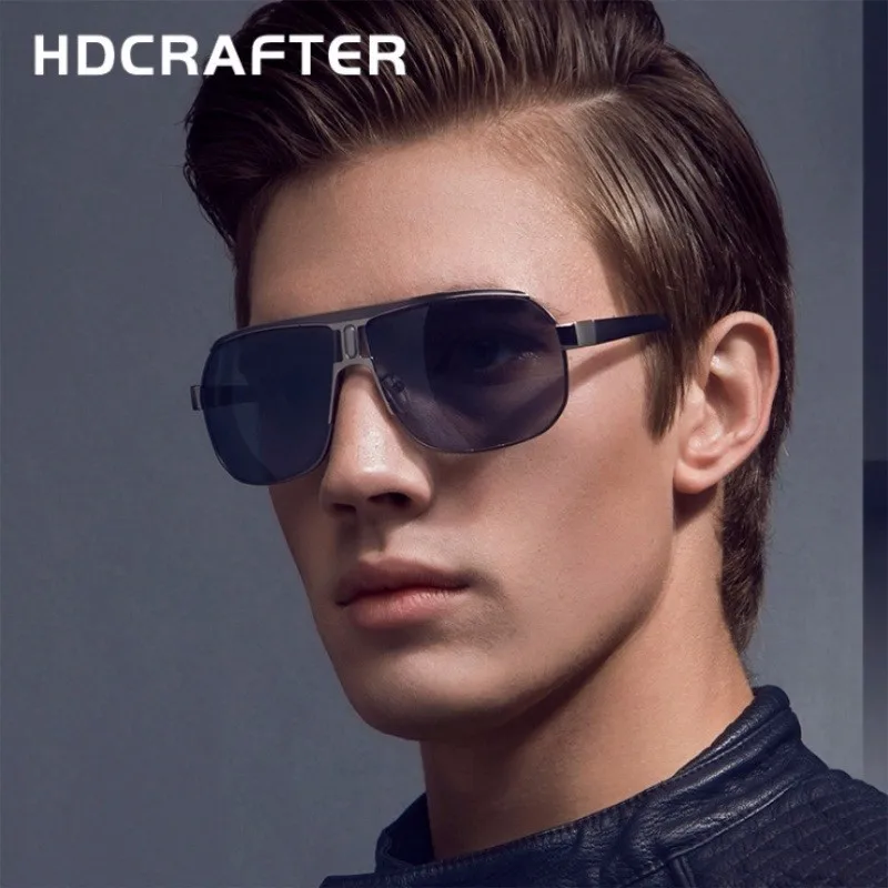 HDCRAFTER, мужские ретро поляризованные солнцезащитные очки, Ovesized, роскошные, брендовые, дизайнерские, с зеркальным покрытием, солнцезащитные очки для мужчин