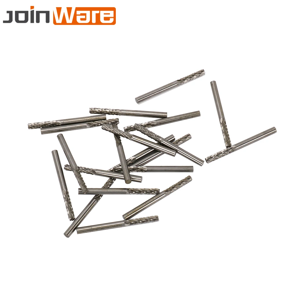 

20Pcs 1/8" 3MM Head Tungsten Steel Carbide Cylinder Shape Double Lines Burr Set Engraving Bit 1/8" Shank Rotary Tools