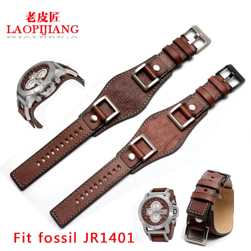 

New design fit fossil JR1401 JR1156 JR1157 24mm luxurious genuine leather strap tray gato watchband for men steel buckle belt
