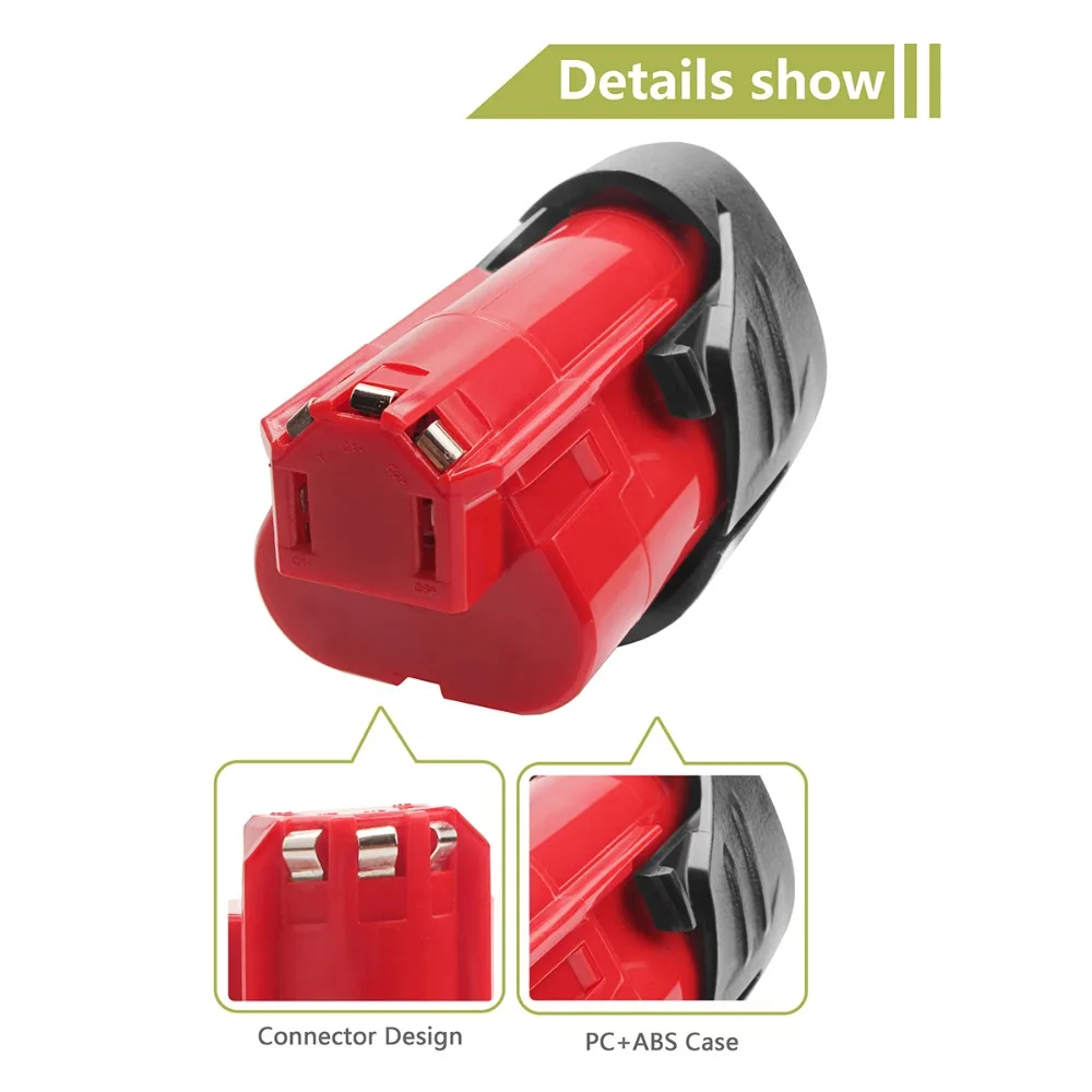 Powtree для Milwaukee 2 шт 2000mAh 12V M12 красный Электроинструмент Замена батареи 48 11 2420 2401 C12 BX