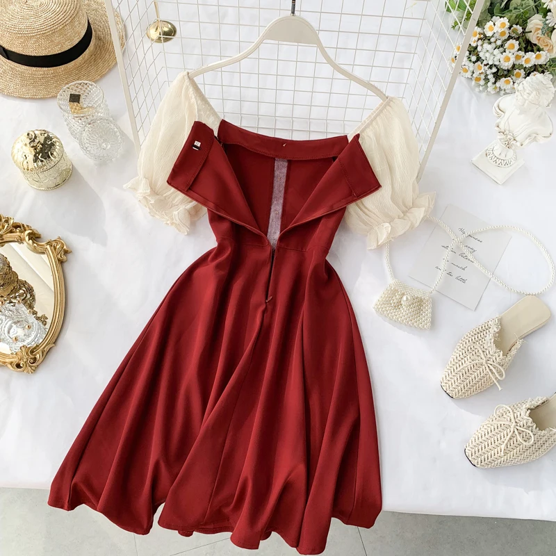 Новинка 2019 модные женские платья летнее французское платье с воротником