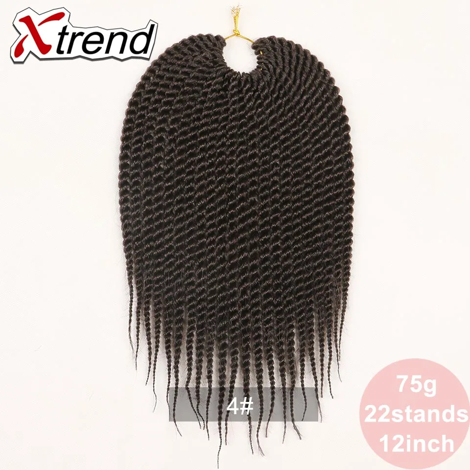 Xtrend Сенегальские накрученные волосы крючком оплетка волос 12 дюймов 22 корни синтетический Омбре плетение волос для леди черный цвет - Цвет: #4