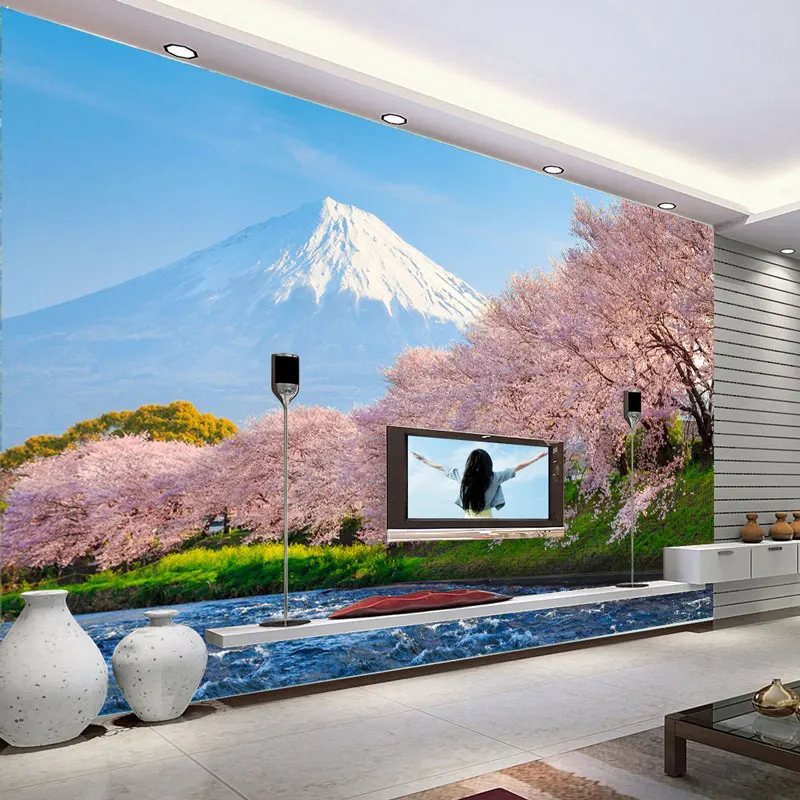 Настенная бумага с креплением Fuji розовое дерево Сакура природа фото настенная