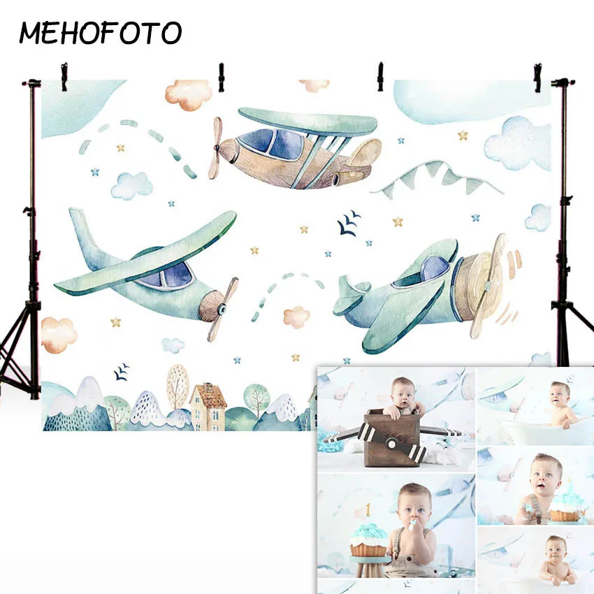 Самолет фон для фотосъемки Маленький мальчик пилот Baby Shower Новорожденные День