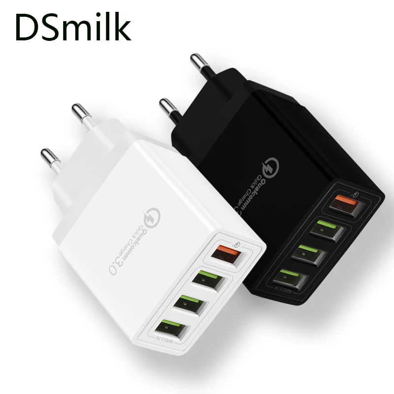 DSmilk USB Зарядное устройство 4 Порты Quick Charge 3 0 для samsung iPhone XiaoMi стены мобильный