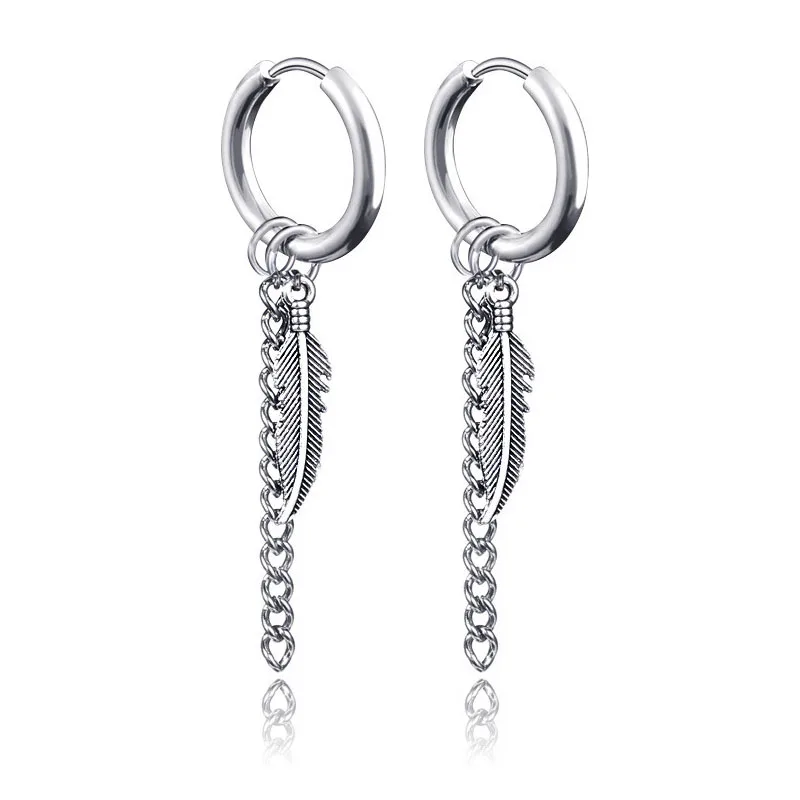 Feather A Silver Новое поступление серьги-гвоздики из нержавеющей стали крест звезда Скорпион кисточкой для женщин мужчин Мода хип-хоп подарочные украшения для ушей - Окраска металла: Feather A Silver