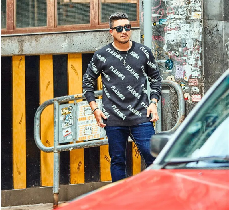 Бренд большого размера XXL-5XL 6XL 7XL мужская рубашка с буквенным принтом свитер осень-зима Повседневный свободный свитер