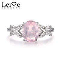 leige jewelry natural pink quartz ring promise rings oval cut pink gemstone ring 925 sterling silver butterfly shape rings
