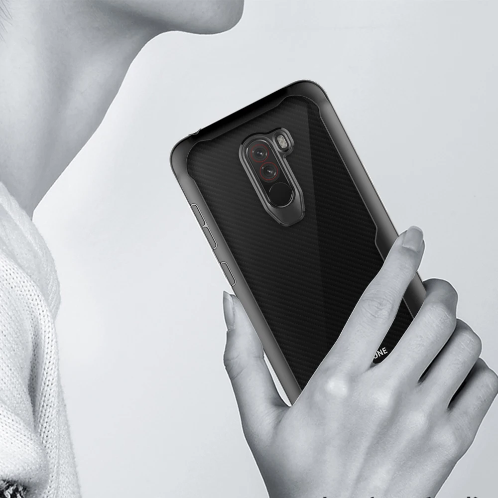 Для Xiaomi Pocophone F1 Мягкий ТПУ+ Жесткий PC чехол-накладка для Pocophone F1 силиконовый защитный чехол для POCO F1 прозрачный чехол