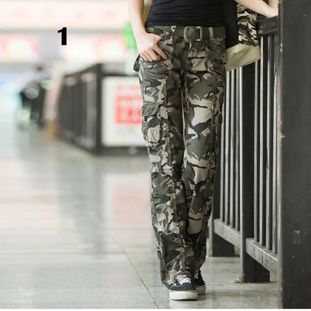 

Ladies Camouflage Cargo Trousers Pants Straight Legs Army Loosen Pocket Outwear Multi Pocket Pants 045-968