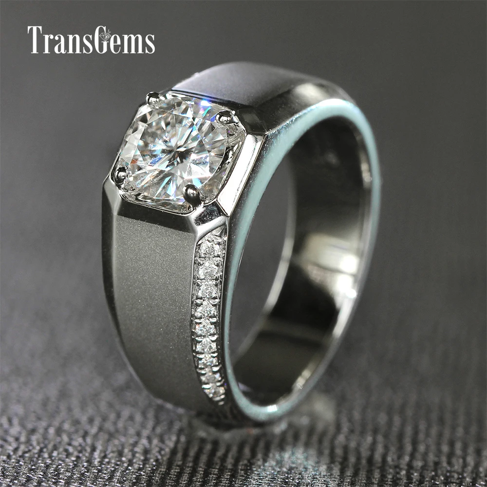 Кольцо TransGems 1 карат лабораторный Выращенный Муассанит акценты свадебное мужское