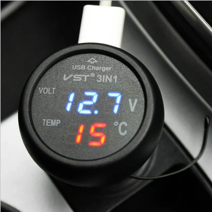 Автомобильное зарядное устройство VST 3 в 1 с USB-портом и термометром | Автомобили