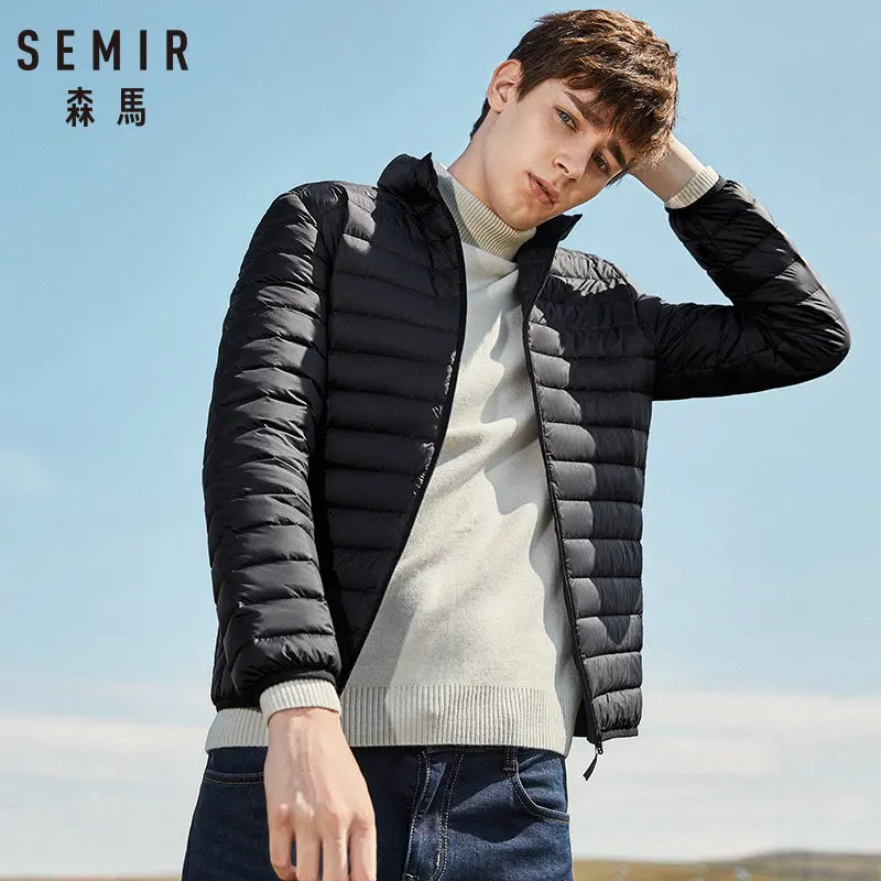 black SEMIR пуховик мужской зимний Портативный Теплый 90% белый утиный пух с капюшоном Мужское пальто jaqueta masculino chaqueta hombre - Цвет: black