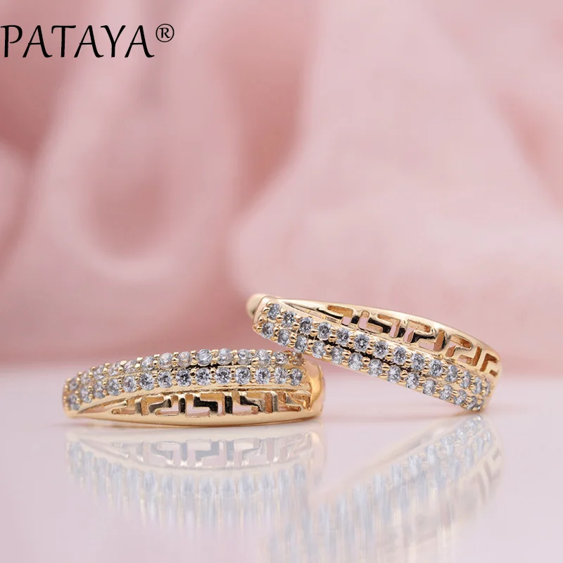 PATAYA, новинка 585, розовое золото, микро-воск, инкрустация, натуральный циркон, большие длинные висячие серьги для женщин, полые, для свадьбы, вечеринки, Роскошные, хорошее ювелирное изделие
