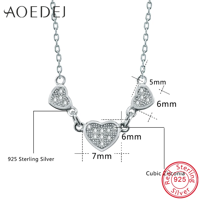 AOEDEJ 3 Кулон Сердце 925 пробы серебро Цепочки и ожерелья для Для женщин Роскошные