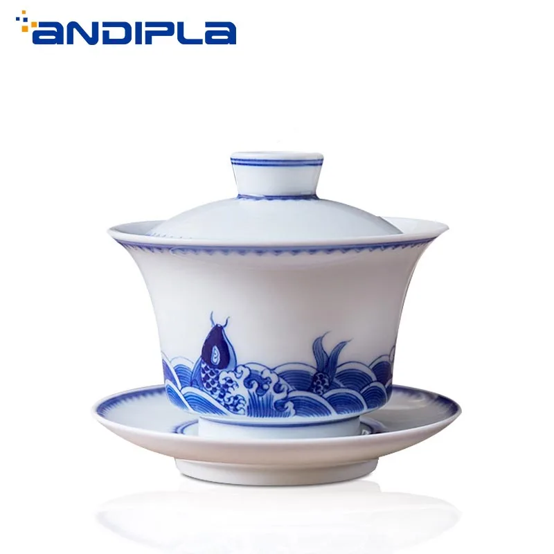 200 мл Цзиндэчжэнь керамический гайвань синий и белый фарфор Tureen ручная роспись