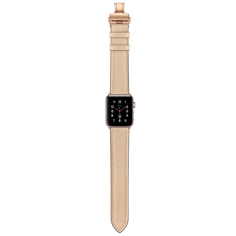 Серия 4 3 2 1 кожаный ремешок для apple watch Band 42 мм 38 мм iwatch 44 мм 40 мм соединитель из нержавеющей стали бабочка Пряжка запястье
