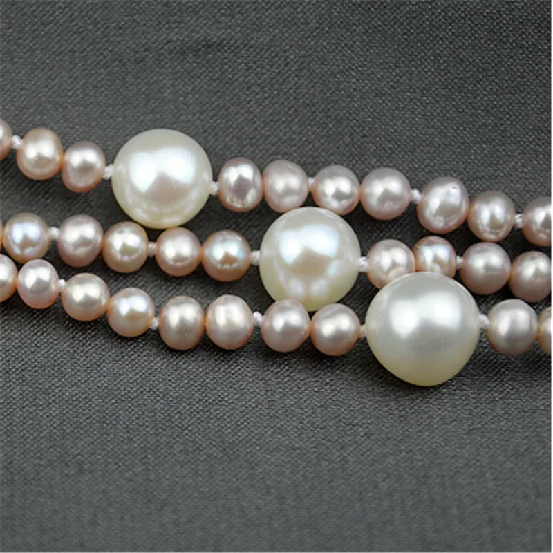 Модное длинное многослойное жемчужное ожерелье фиолетовое пресноводное колье