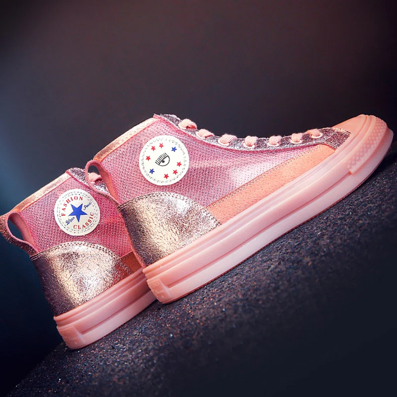 2019 модные высокие кроссовки парусиновая обувь Для женщин Повседневное Розовая