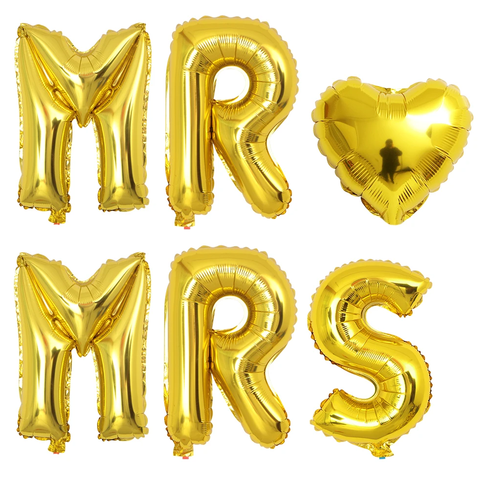 6 шт 16 дюймов цвета розового золота с буквенным принтом воздушных шаров MR MRS