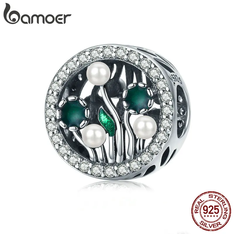 BAMOER Весенняя коллекция 925 пробы Серебряный светящийся цветок море прозрачный CZ бусины подходящие браслеты DIY Ювелирные изделия SCC1094