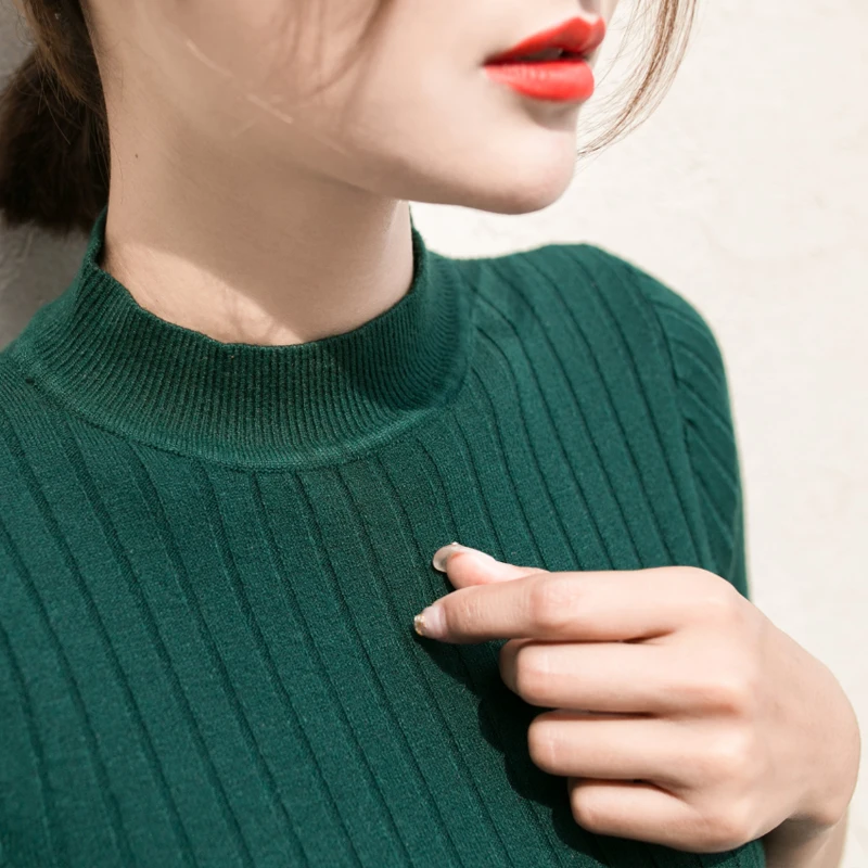 

Fashion Half-high collar five-point sleeve sweater women's autumn tight short paragraph Turtleneck Knitting Sweater Shirt RQ131