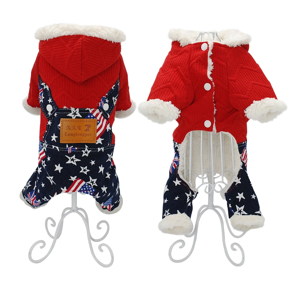 Зимняя одежда для собак с четырьмя ножками теплый хлопковый комбинезон пальто