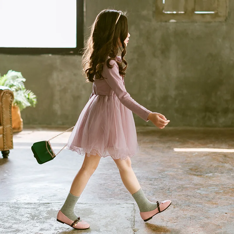 Girls Long Sleeve Dress for Teens Kids Tulle Children Lace Dresses Fashion Vestido Infantil Spring Autumn 4 6 Girl Clothes | Детская