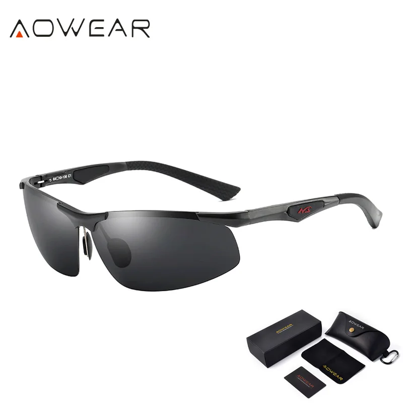 Black AOWEAR, мужские поляризованные солнцезащитные очки, мужские, алюминиево-магниевые, HD, Полароид, без оправы, солнцезащитные очки для мужчин, для вождения, для спорта на открытом воздухе, оттенки - Цвет линз: Black