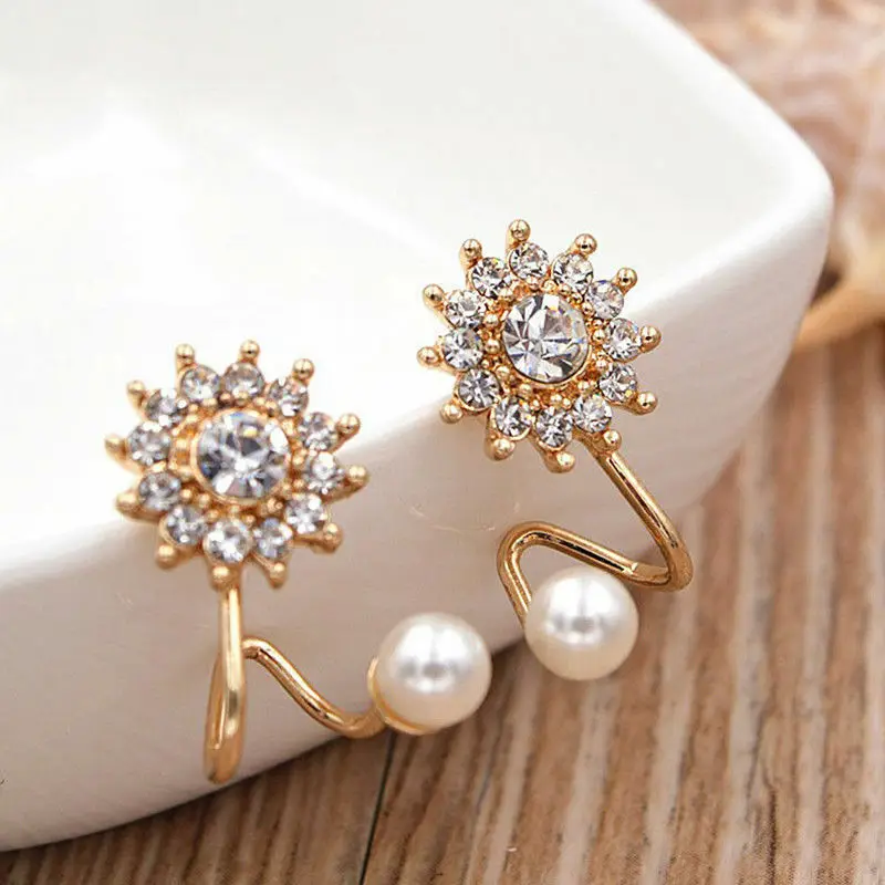 

1Pair Gold Color Women Fashion Earrings Jewelry Lady Elegant Pearl Rhinestone Earring Gift For Women