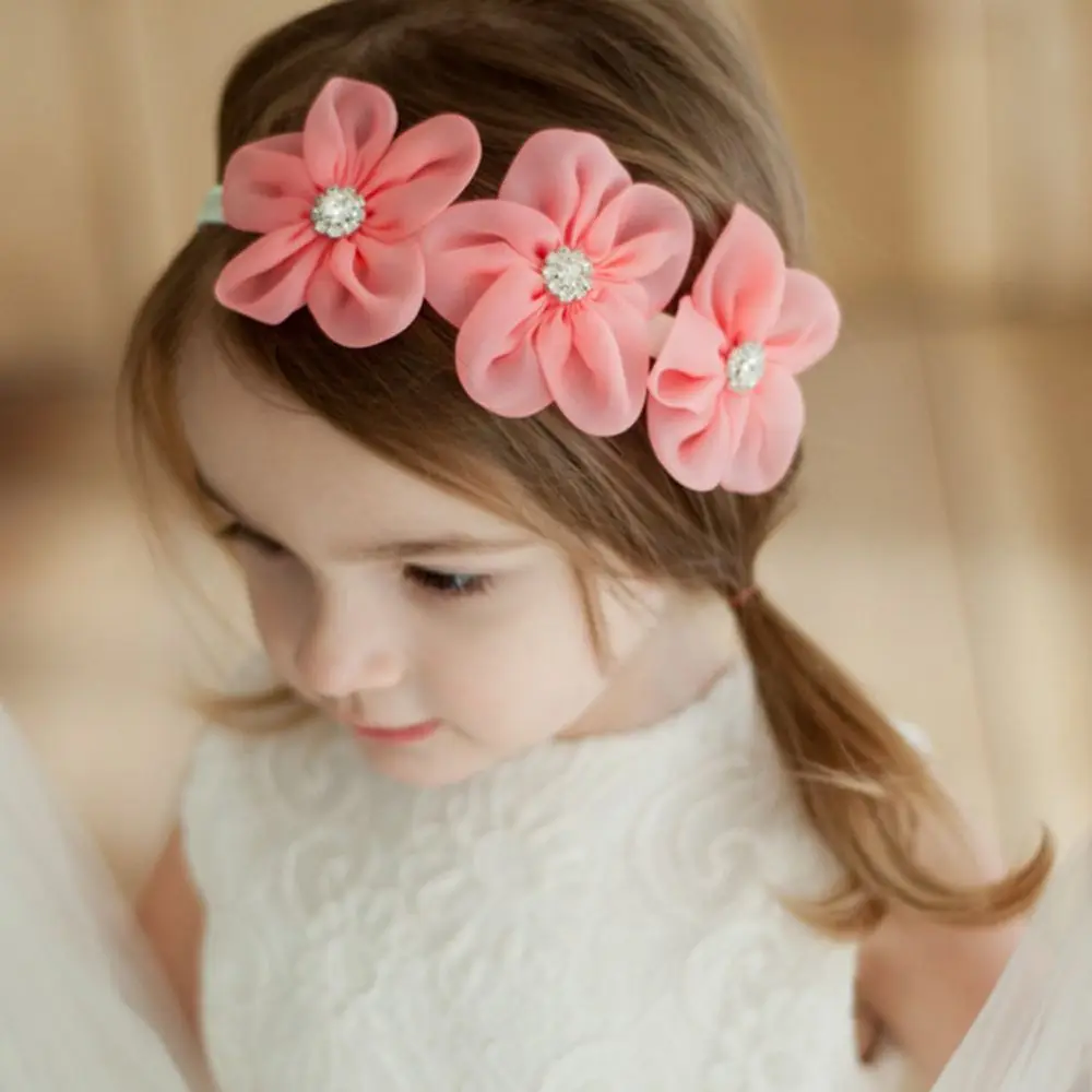 Baby Fashion Ribbon Rhineston Hairband Children Flower Diamond Newborn Kids Satin Headband Hair Accessories Headwear for Girls| |