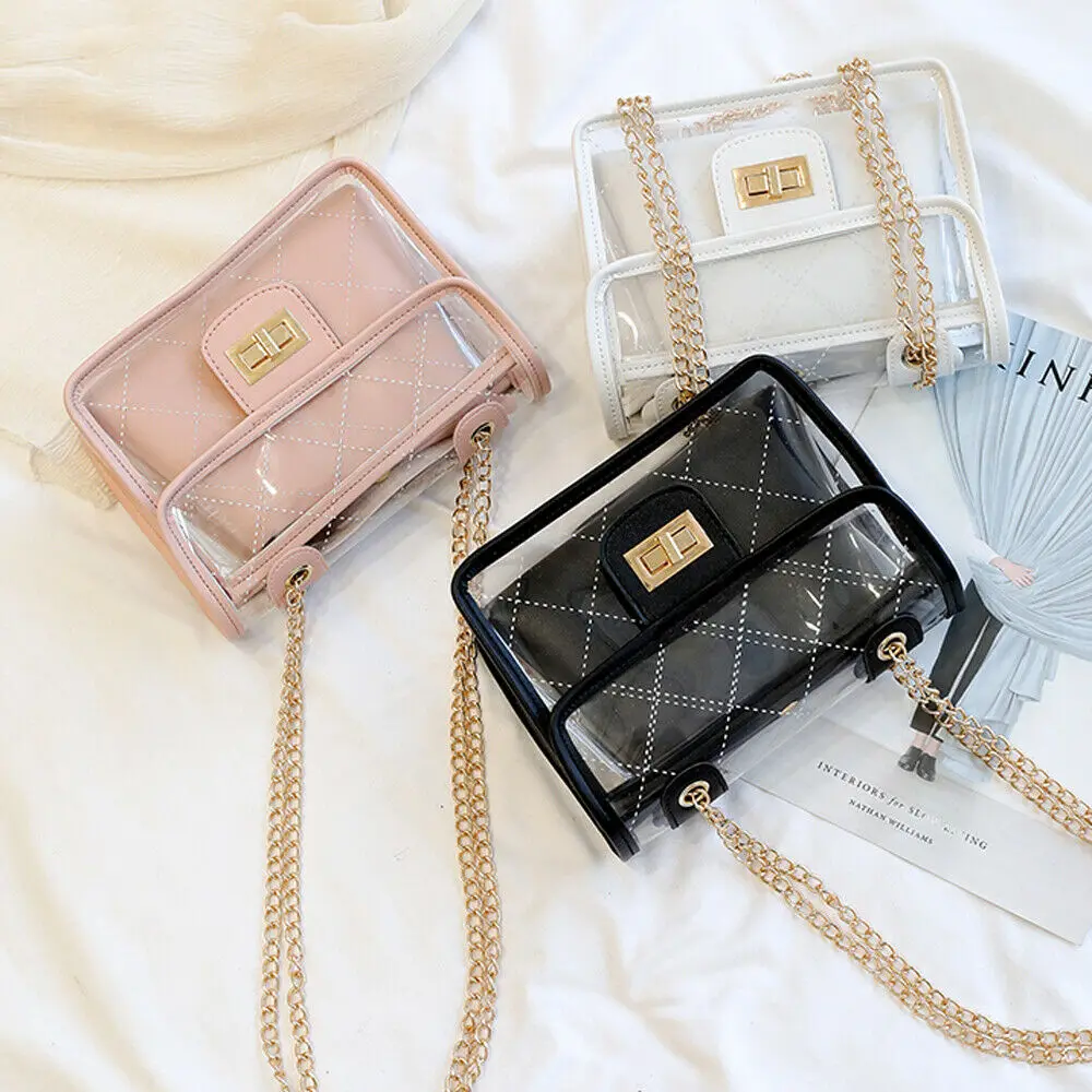 Fashion 2pcs women's shoulder bag transparent jelly Messenger handbag + clutch | Багаж и сумки