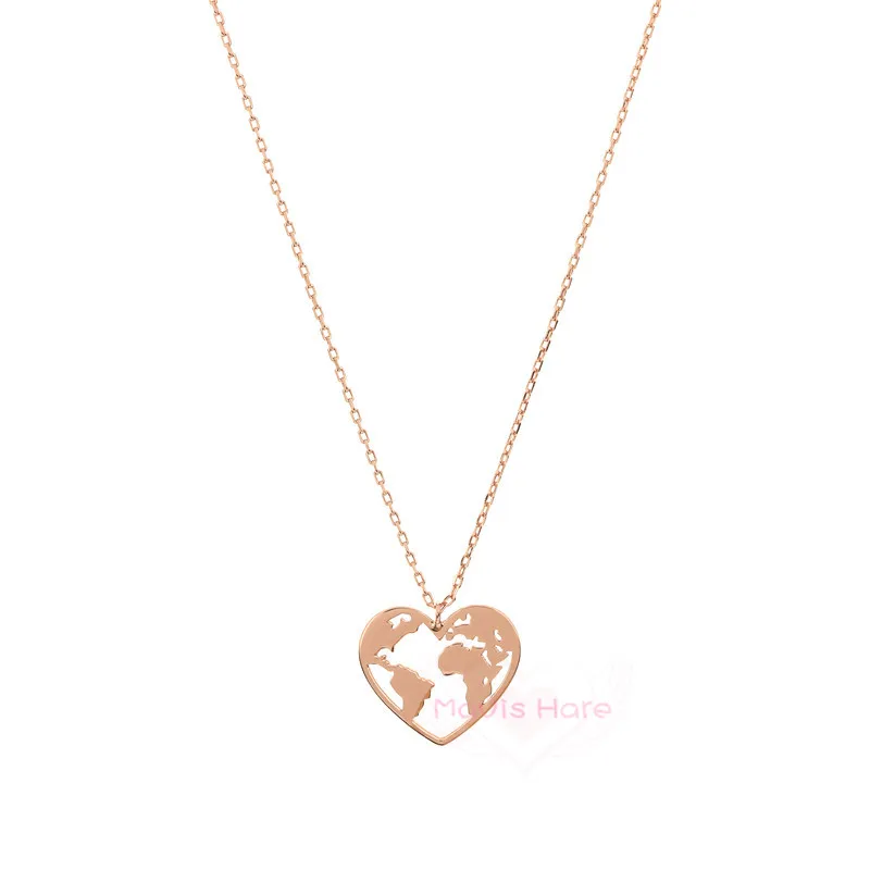 rose gold Mavis Hare Новое дорожное ожерелье в мире кулон в форме сердца из нержавеющей стали цепочка Ожерелье для Прямая в подарок на день Святого Валентина - Окраска металла: rose gold
