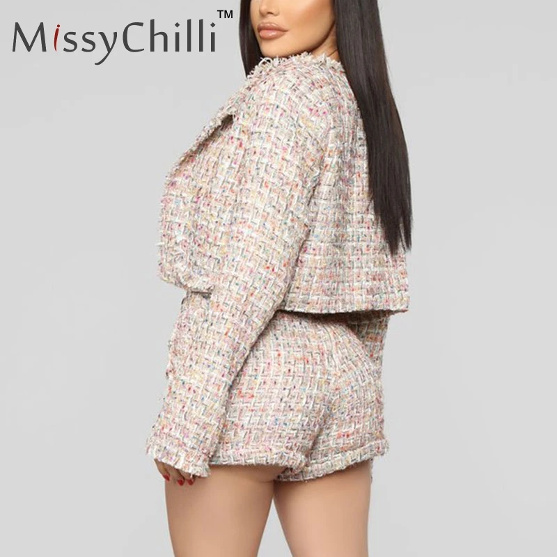 Женский твидовый костюм MissyChilli клубный тройка с длинным рукавом и люрексом