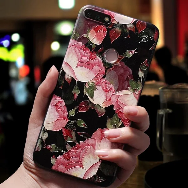 Для Funda Huawei Y6 Prime 2018 чехол для Coque Pro Чехол Y9 2019 с розовым цветком черный | Мобильные