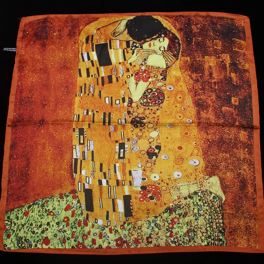 55 см* 55 см Шарф из искусственного шелка Ins Art Klimt живопись принт поцелуй небольшие Квадратные Платки женские модные повязки на голову
