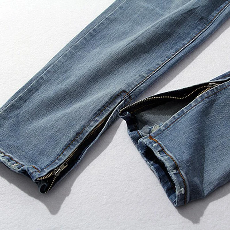 

New slim hole pencil pants for men fashion tide hip hip men jeans casual light vintage men biker pants