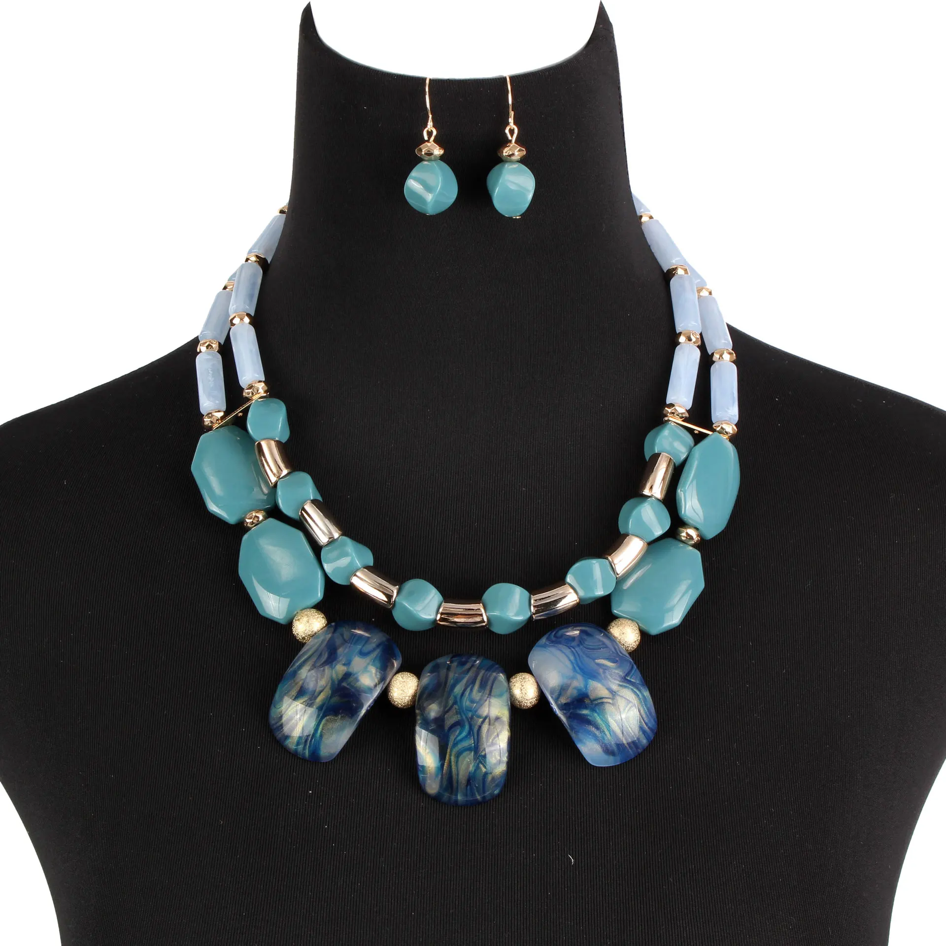

HAEQIS fashion Creative Special-shaped layered bead elaborate woman costume Necklace with earrings jewelry set