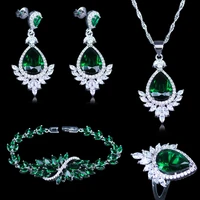 engagement jewelry silver color jewelry sets womens green cubic zircon earringsringspendantnecklacebracelets sets