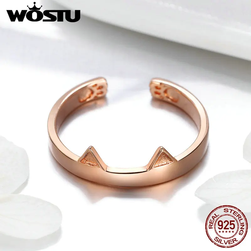 WOSTU, новая мода, 925 пробы, серебро, розовое золото, кошачья форма, кольцо с открытым пальцем для женщин, девушек, вечерние, Роскошные ювелирные украшения, подарок, CQR387