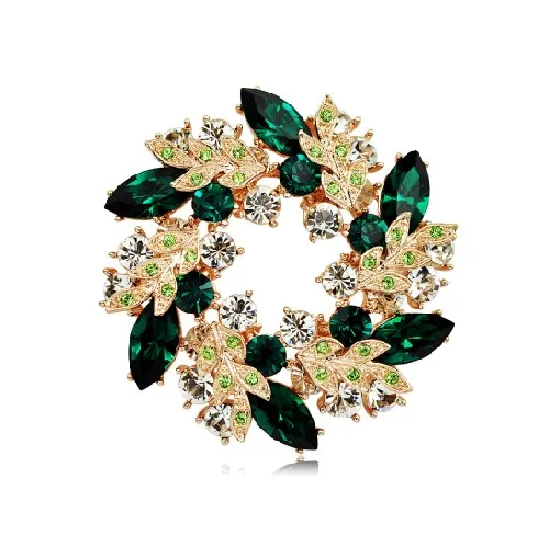 Emerald 2 дюйма покрытие розовым золотом прозрачные стразы и маркиза с украшением в виде кристаллов красивые цветы венок брошь - Окраска металла: Emerald