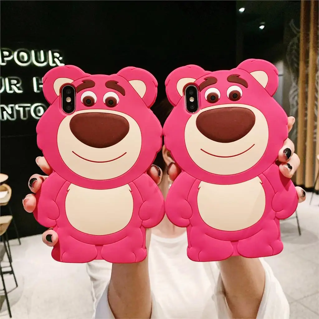 3D Cute Lotso bear case For iphone XS max XR X Soft cover 8plus 7plus 7 8 6s 6plus toy story fundas +strap |