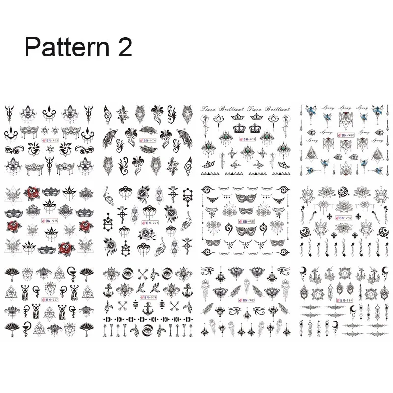 12 шт Черный лак для ногтей Водные Наклейки линейный в виде вьющегося стебля с