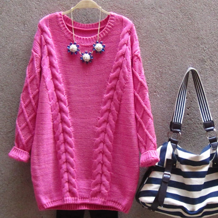 Женский Длинный свитер с круглым вырезом вязаный винтажный джемпер массивным