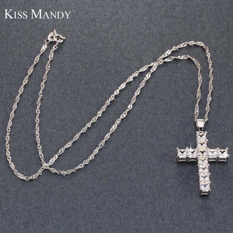 Женское классическое ожерелье KISS MANDY Cross с цепочкой 45 см 11 шт. фианитом LN100|women