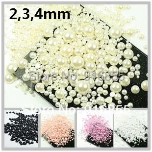 

Free shipping 6000pcs/bag mixed 2 3 4mm ABS imitation pearls half round flatback pearls for DIY Nail Art