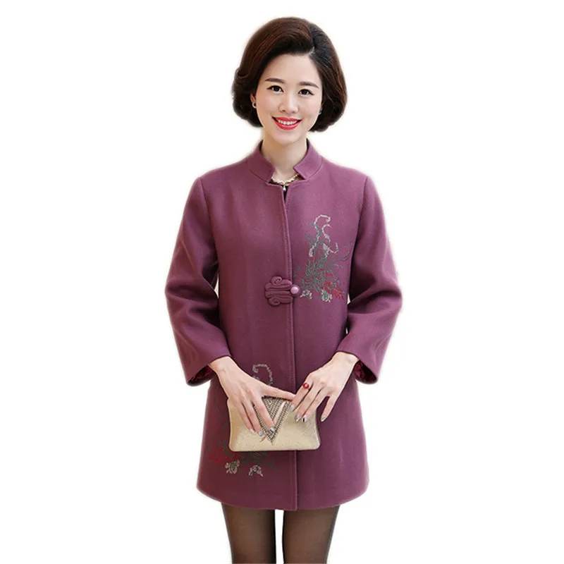 Autumn winter women jacket 2018 fashion V-neck mother loaded outerwear plus size mid-long female woolen coat middle-aged cw393 | Женская