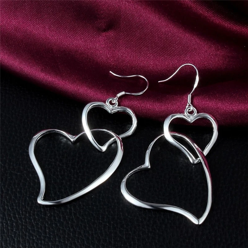 

Hot Selling Double Hollow Love Heart Earrings For Women Exaggerated Jewelry Big Dangle Earrings Party Gift L3E603